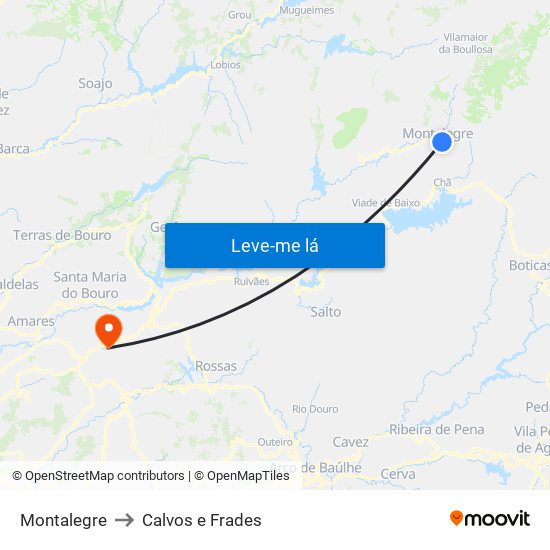 Montalegre to Calvos e Frades map