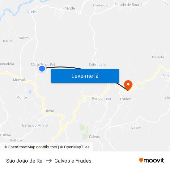São João de Rei to Calvos e Frades map
