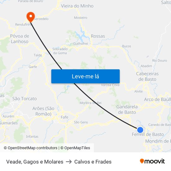 Veade, Gagos e Molares to Calvos e Frades map