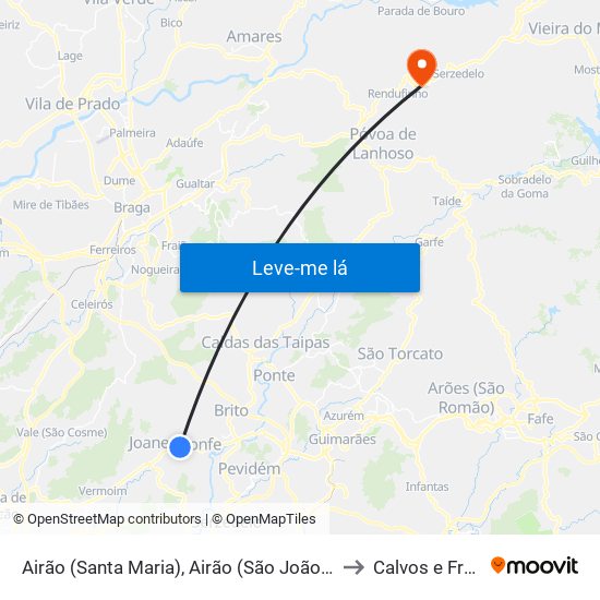 Airão (Santa Maria), Airão (São João) e Vermil to Calvos e Frades map