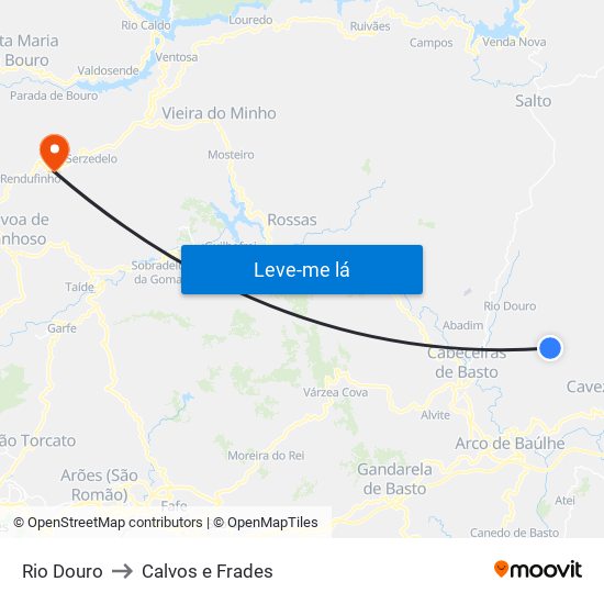 Rio Douro to Calvos e Frades map