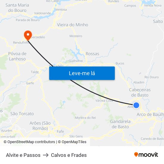 Alvite e Passos to Calvos e Frades map