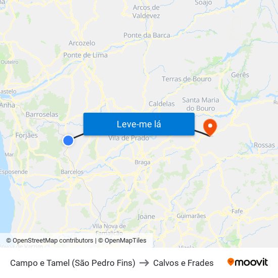 Campo e Tamel (São Pedro Fins) to Calvos e Frades map