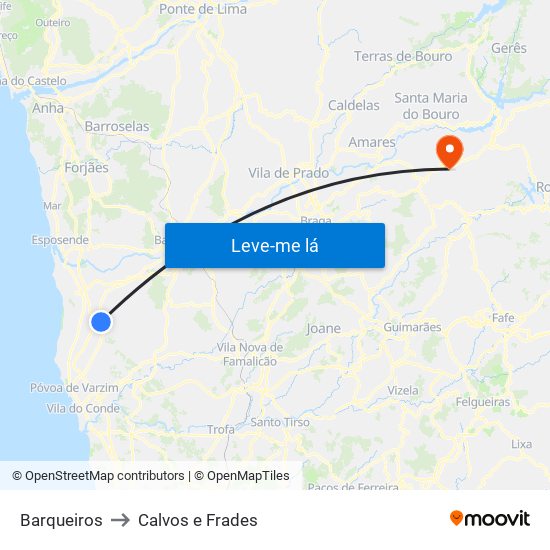 Barqueiros to Calvos e Frades map