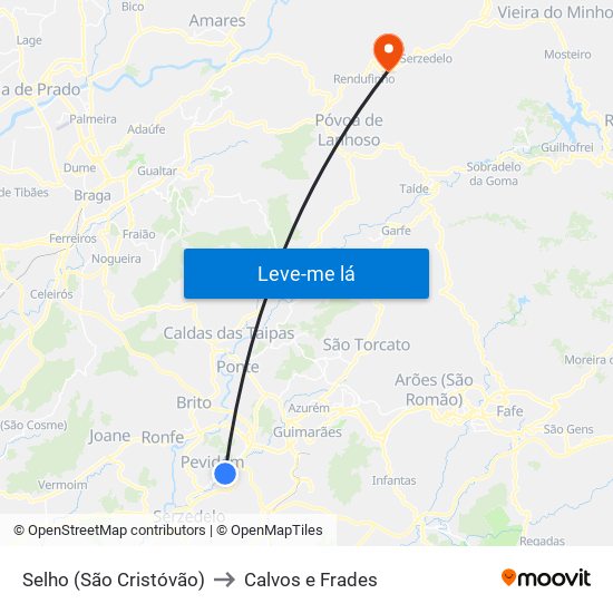 Selho (São Cristóvão) to Calvos e Frades map