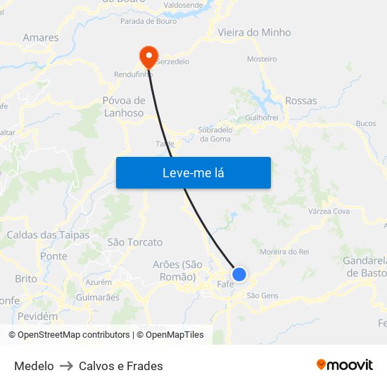 Medelo to Calvos e Frades map