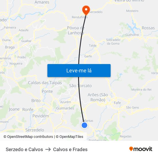 Serzedo e Calvos to Calvos e Frades map