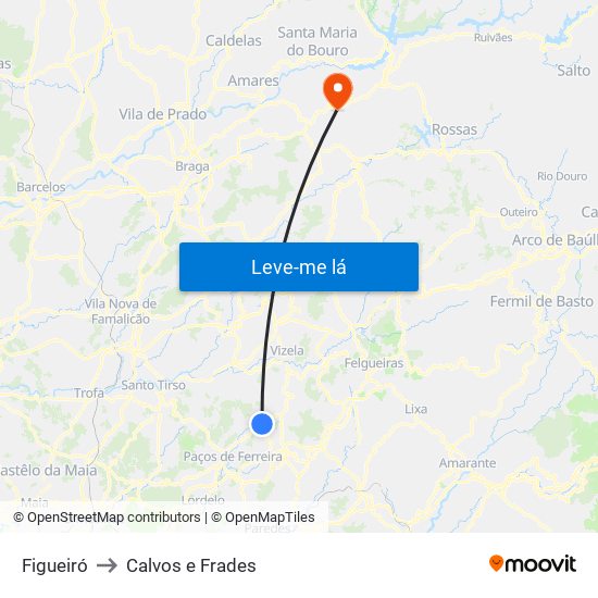 Figueiró to Calvos e Frades map