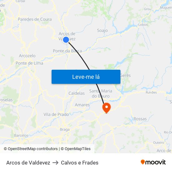 Arcos de Valdevez to Calvos e Frades map