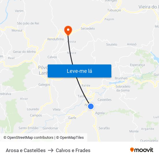 Arosa e Castelões to Calvos e Frades map