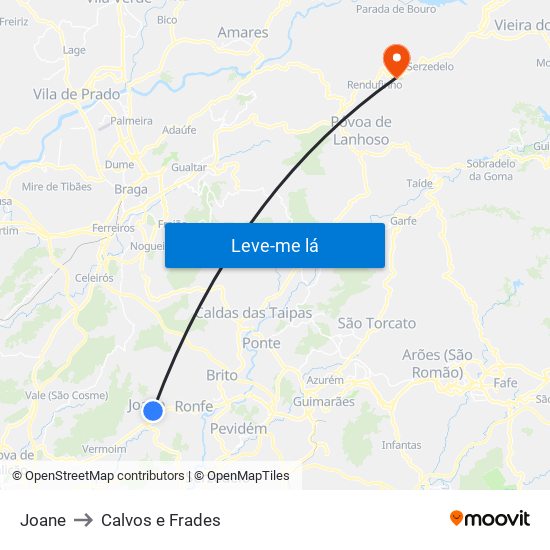 Joane to Calvos e Frades map