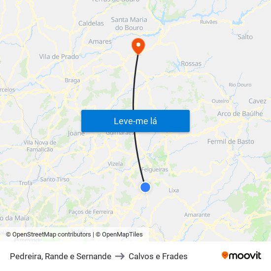 Pedreira, Rande e Sernande to Calvos e Frades map