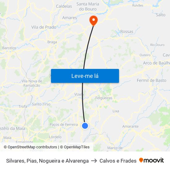 Silvares, Pias, Nogueira e Alvarenga to Calvos e Frades map
