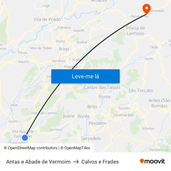 Antas e Abade de Vermoim to Calvos e Frades map