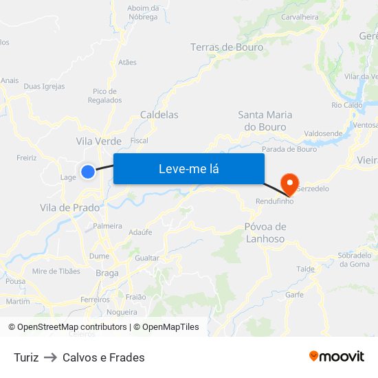 Turiz to Calvos e Frades map