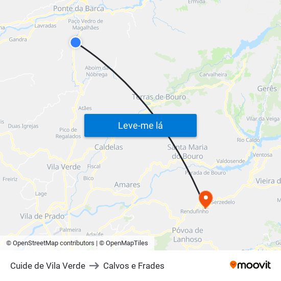 Cuide de Vila Verde to Calvos e Frades map