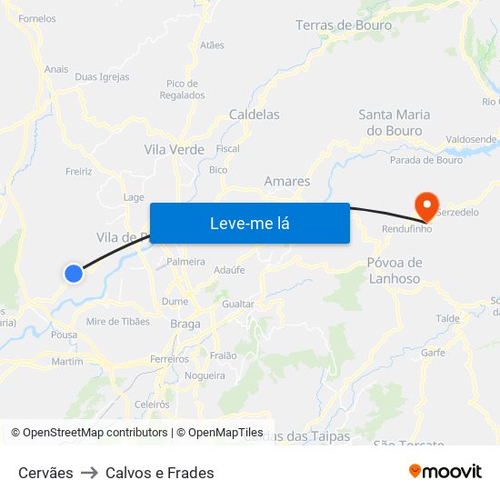 Cervães to Calvos e Frades map