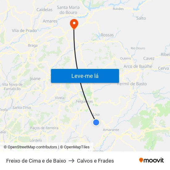 Freixo de Cima e de Baixo to Calvos e Frades map