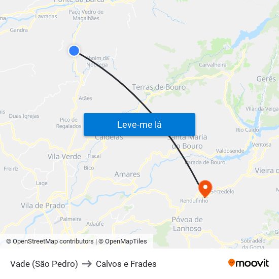 Vade (São Pedro) to Calvos e Frades map