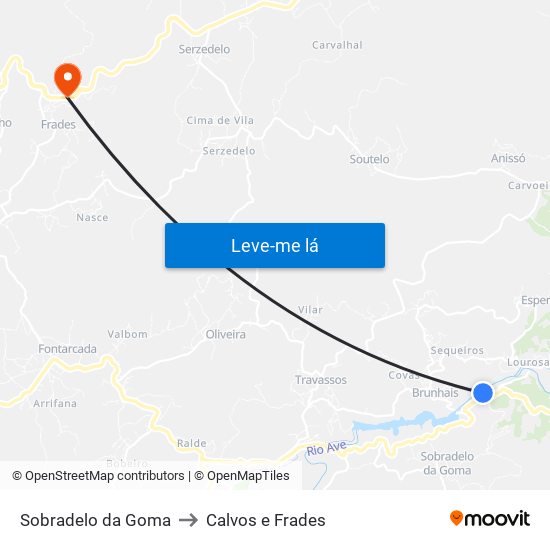 Sobradelo da Goma to Calvos e Frades map