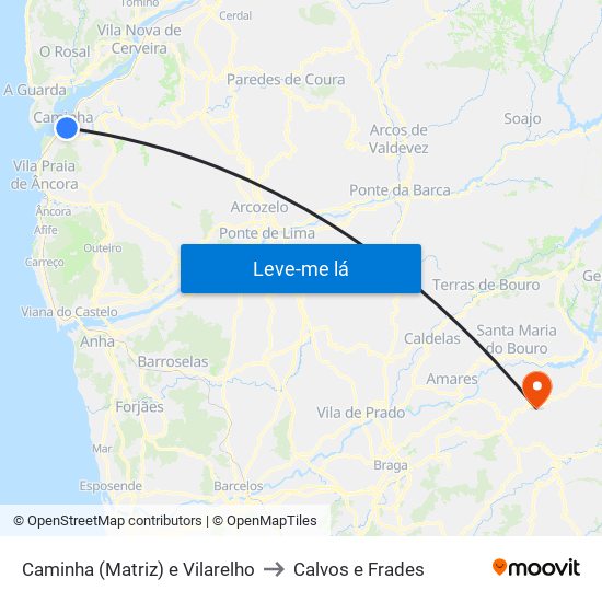 Caminha (Matriz) e Vilarelho to Calvos e Frades map