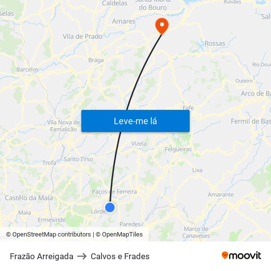 Frazão Arreigada to Calvos e Frades map