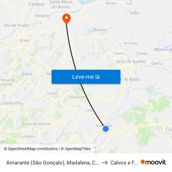 Amarante (São Gonçalo), Madalena, Cepelos e Gatão to Calvos e Frades map