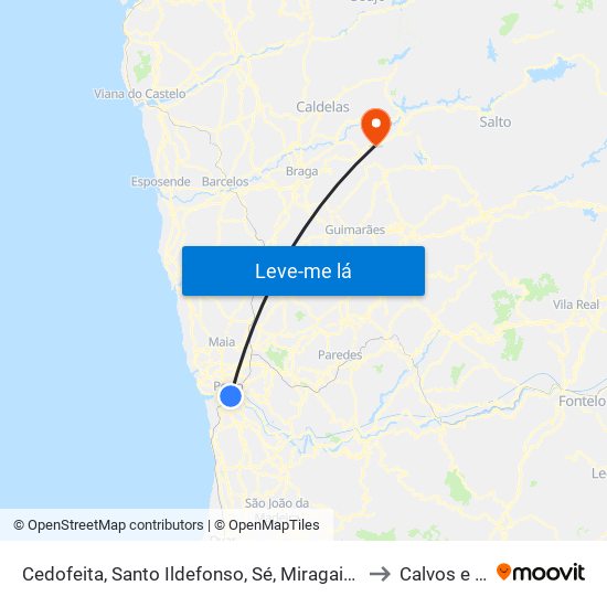 Cedofeita, Santo Ildefonso, Sé, Miragaia, São Nicolau e Vitória to Calvos e Frades map