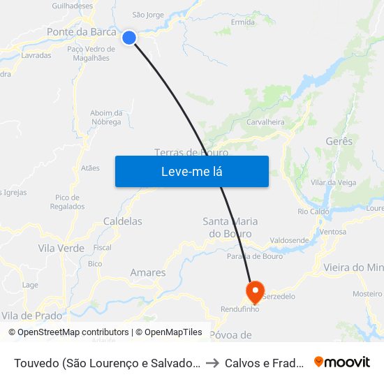 Touvedo (São Lourenço e Salvador) to Calvos e Frades map