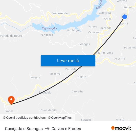 Caniçada e Soengas to Calvos e Frades map