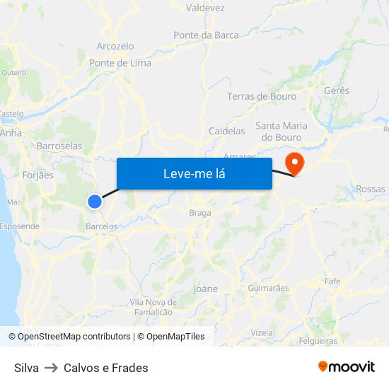 Silva to Calvos e Frades map