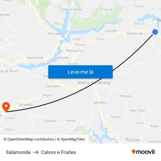 Salamonde to Calvos e Frades map