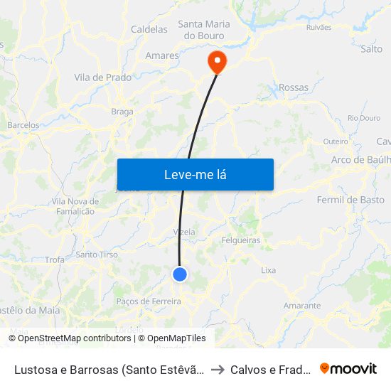 Lustosa e Barrosas (Santo Estêvão) to Calvos e Frades map