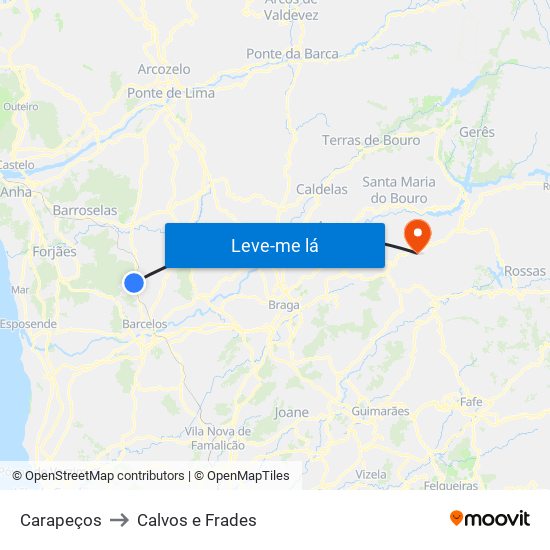 Carapeços to Calvos e Frades map