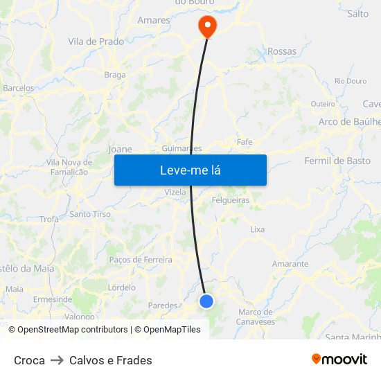 Croca to Calvos e Frades map