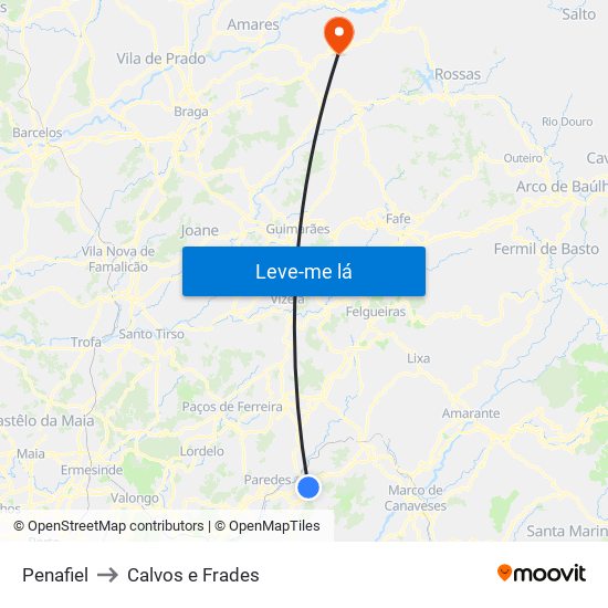 Penafiel to Calvos e Frades map