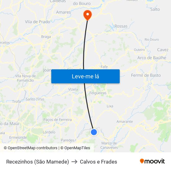Recezinhos (São Mamede) to Calvos e Frades map
