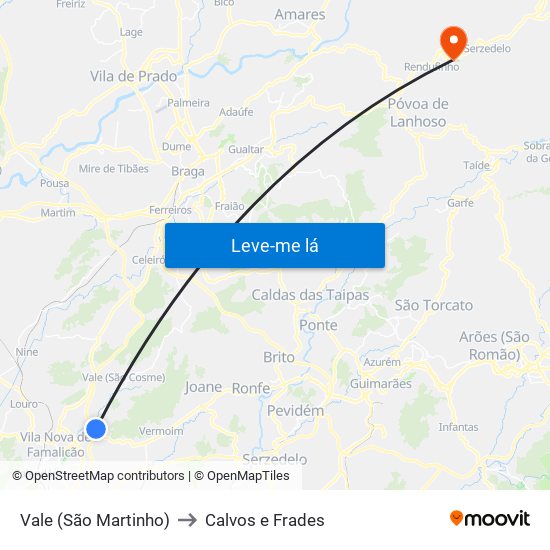 Vale (São Martinho) to Calvos e Frades map