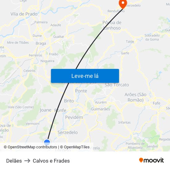 Delães to Calvos e Frades map