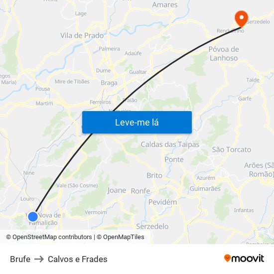 Brufe to Calvos e Frades map