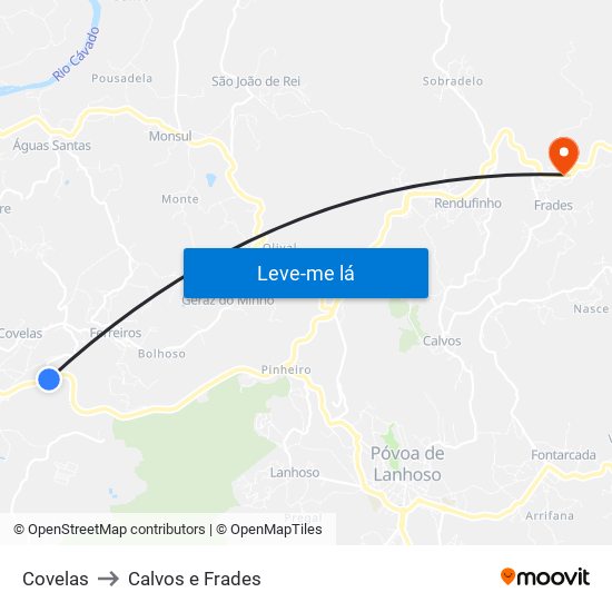 Covelas to Calvos e Frades map