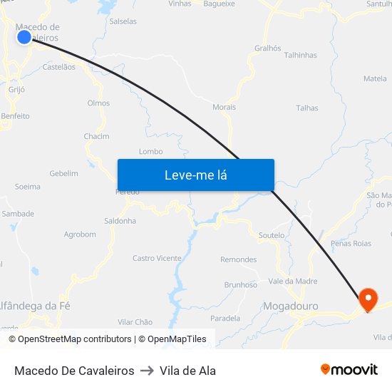 Macedo De Cavaleiros to Vila de Ala map