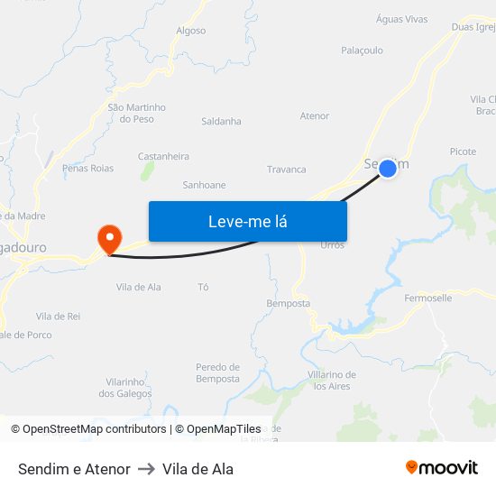 Sendim e Atenor to Vila de Ala map