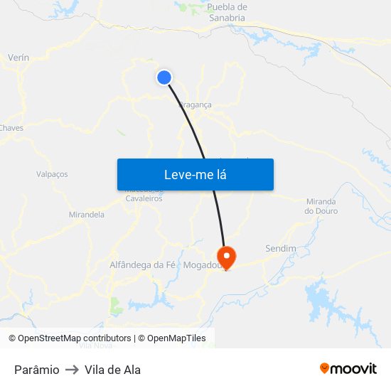 Parâmio to Vila de Ala map