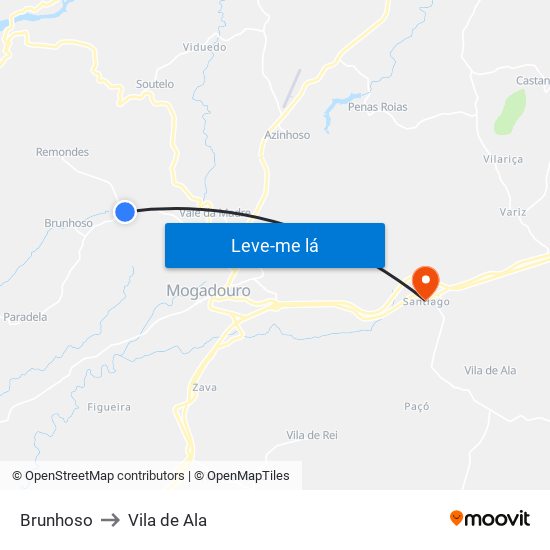 Brunhoso to Vila de Ala map