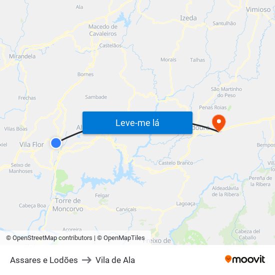 Assares e Lodões to Vila de Ala map