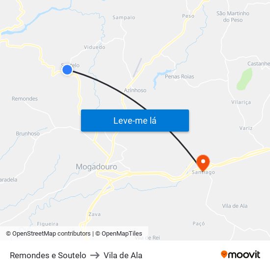 Remondes e Soutelo to Vila de Ala map