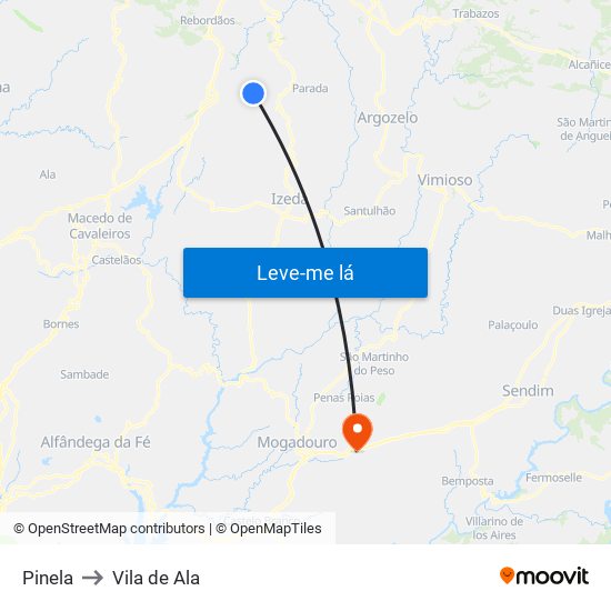 Pinela to Vila de Ala map