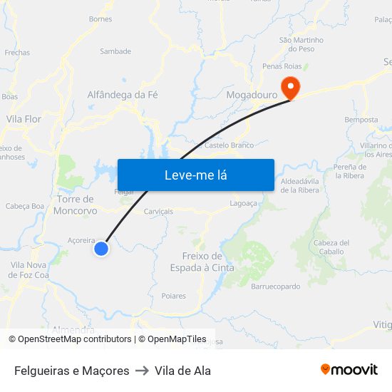 Felgueiras e Maçores to Vila de Ala map
