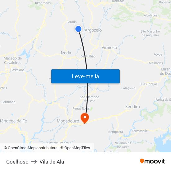 Coelhoso to Vila de Ala map